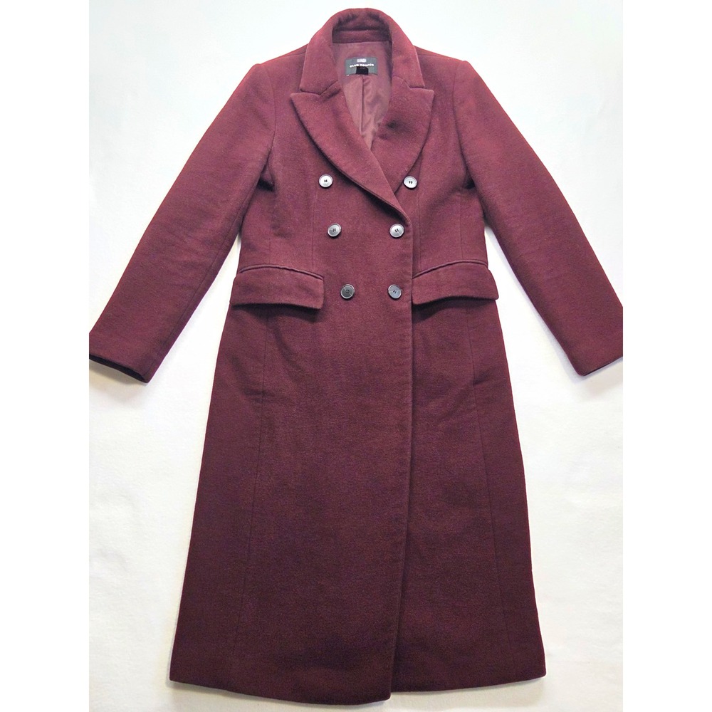 Club Monaco Jemma Coat Women's M Burgundy Wool Blend Double Breasted Long